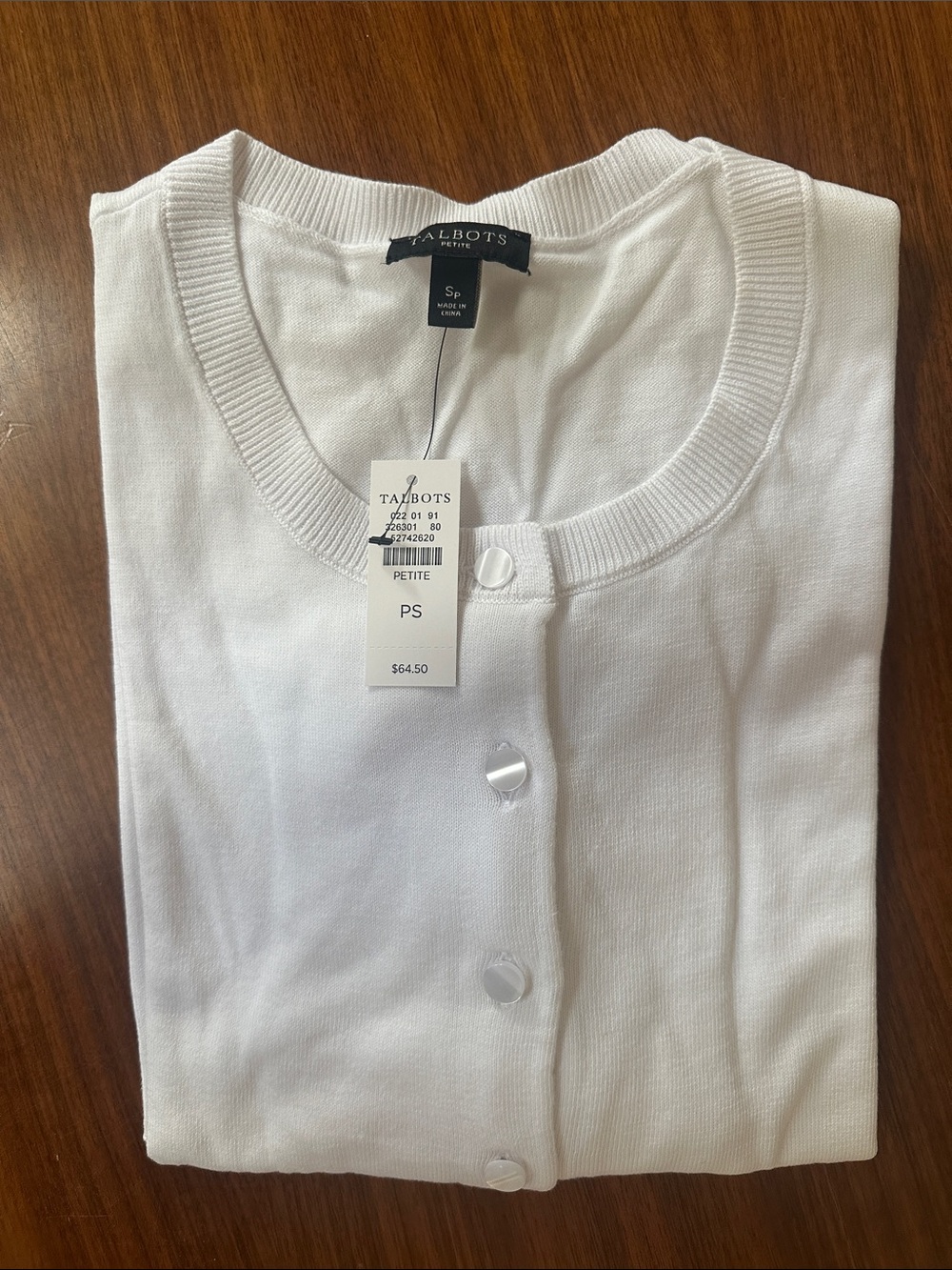 Talbots White Petite Scallop-Trim Cardigan
